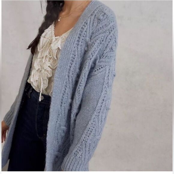Anthropologie Nuria textured Knit Open Cardigan Dusty blue Size XS - Picture 2 of 10